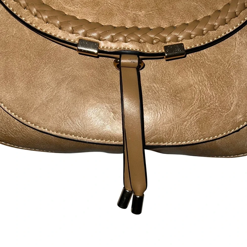 Womens Tan Faux Leather Satchel Handbag Shoulder Bag‎ Crossbody Strap Top Handle